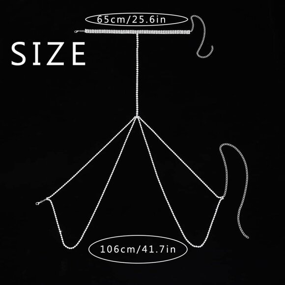 Sexy Rhinestone Body Chain Silver Chest Jewelry Adjustable for Women - Picture 3 of 7